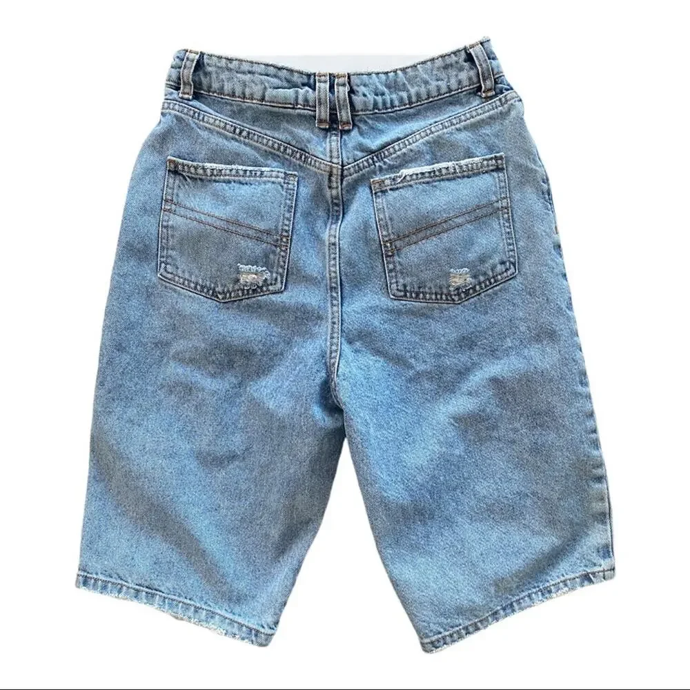 Collusion Long Length Bermuda Distressed Denim Shorts Size 4